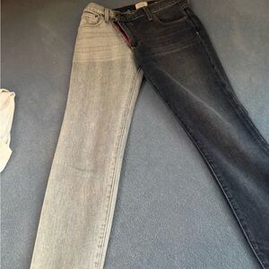 Alice + Olivia Two-Tone Denim Jeans in Light Gray & Dark Indigo